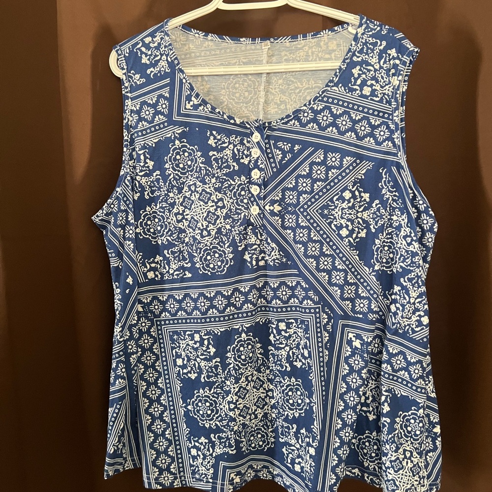Blue and White Sleeveless Top